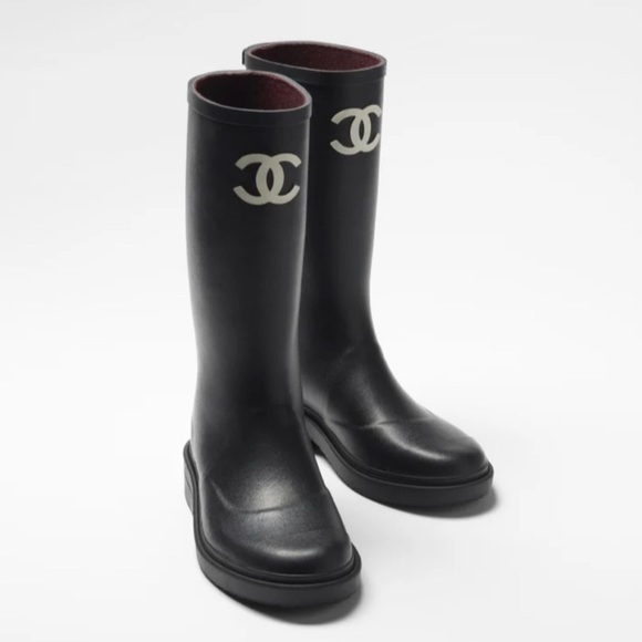 Chanel Black Wellington Rain Boots size 37 BNIB Wellies - Picture 1 of 7